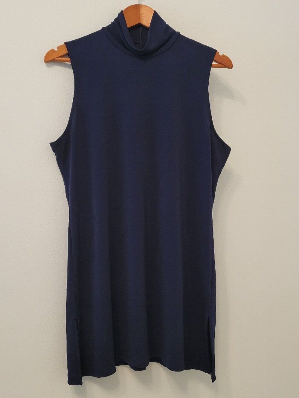 LAUREN Ralph Lauren Navy Blue Tunic Length Sleeveless Mock Neck w/ Corded Belt